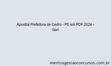 Apostila Concurso Prefeitura de Cedro - PE 2024 PDF - Gari