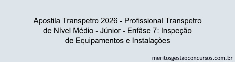 Apostila Concurso Transpetro 2026 - Profissional Transpetro de Nível Médio - Júnior - Enfâse 7: Inspeção de Equipamentos e Instalações
