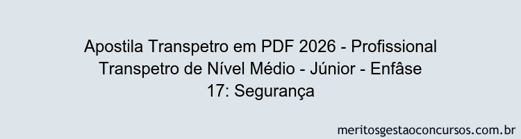 Apostila Concurso Transpetro 2026 - Profissional Transpetro de Nível Médio - Júnior - Enfâse 17: Segurança