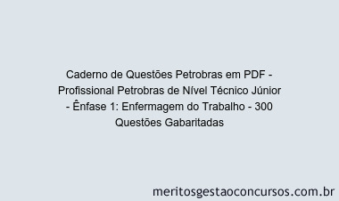 Caderno de Questões Petrobras em PDF - Profissional Petrobras de Nível Técnico Júnior - Ênfase 1: Enfermagem do Trabalho - 300 Questões Gabaritadas